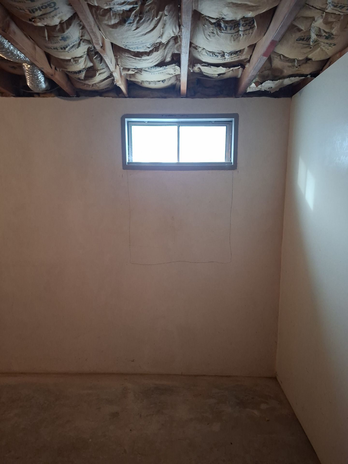 Before egress window installation in Bridgeport, Connecticut — interior view